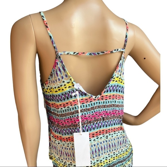 Lush Tunic Tank Taupe‎ Top Multicolor Print Size S Spaghetti Strap - Picture 2 of 8
